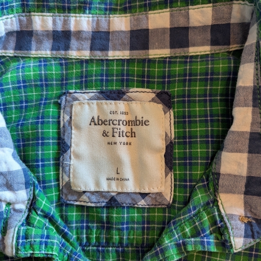 Abercrombie & Fitch Green Plaid Women's Shirt Button Down Long Sleeve Size Large - Picture 3 of 4